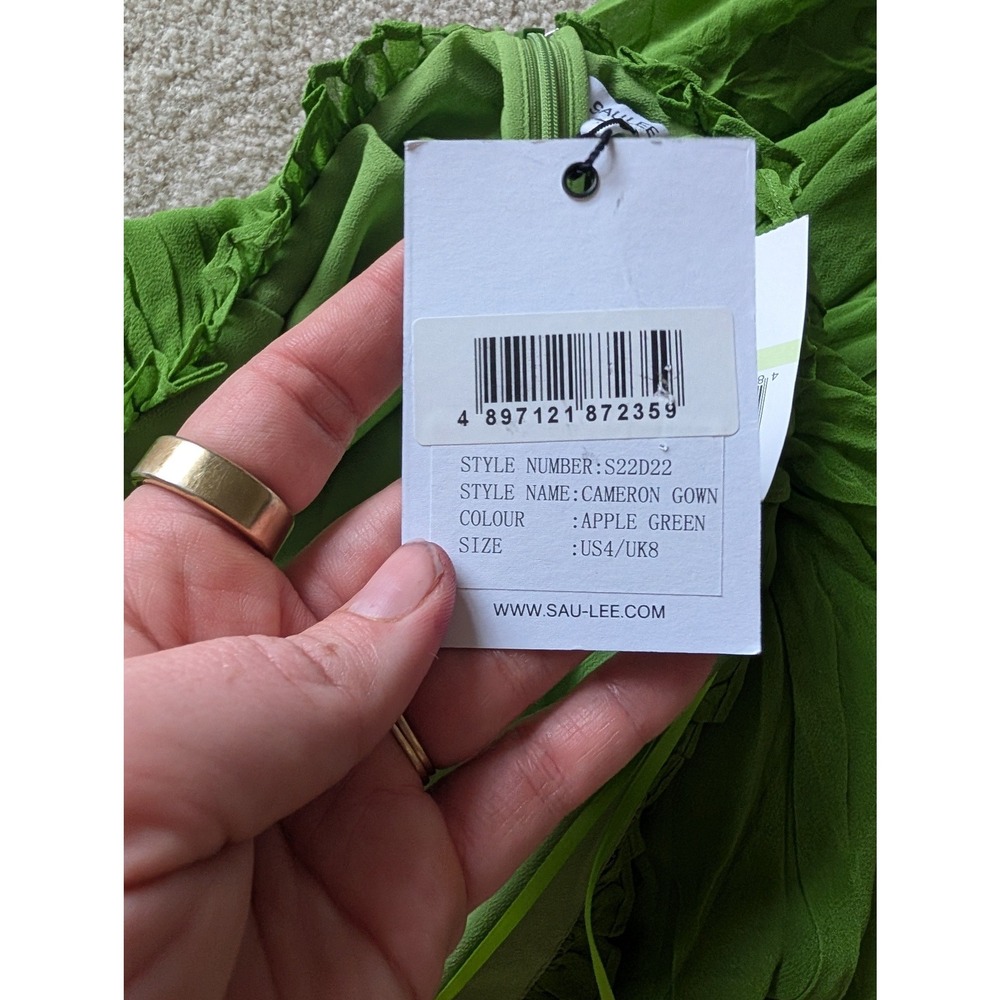 Sau Lee NWT Cameron Silk Chiffon Gown Apple Green Pleated Maxi Dress- Size 4 - Picture 6 of 8
